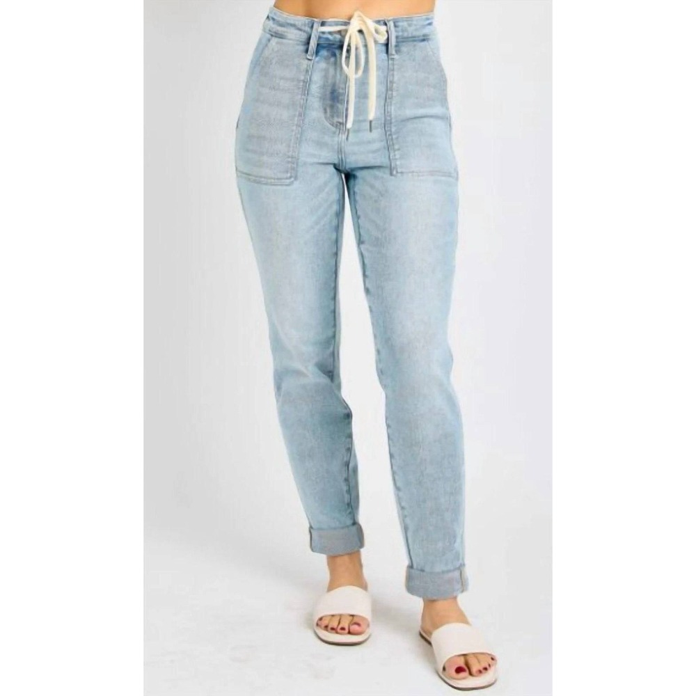 Judy Blue High Waist Vintage Double Cuffed Jogger Jeans Light Wash Size 30 Denim